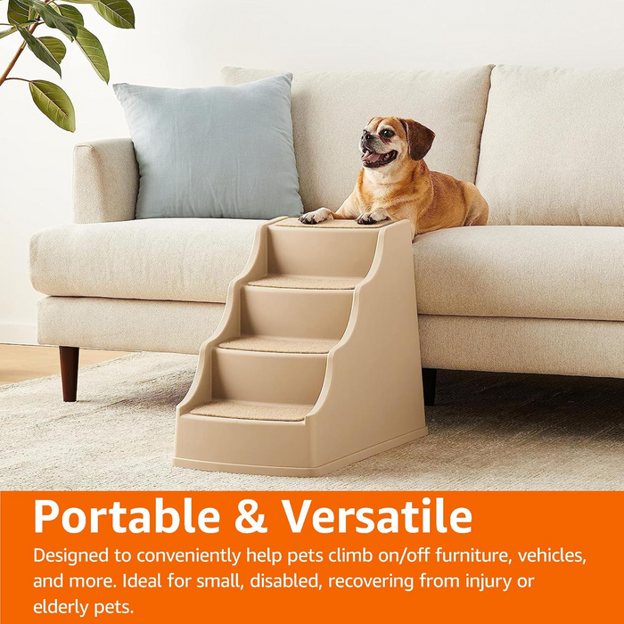 Amazon Basics 4 Step Non Slip Pet Stairs for Dogs and Cats, Tan