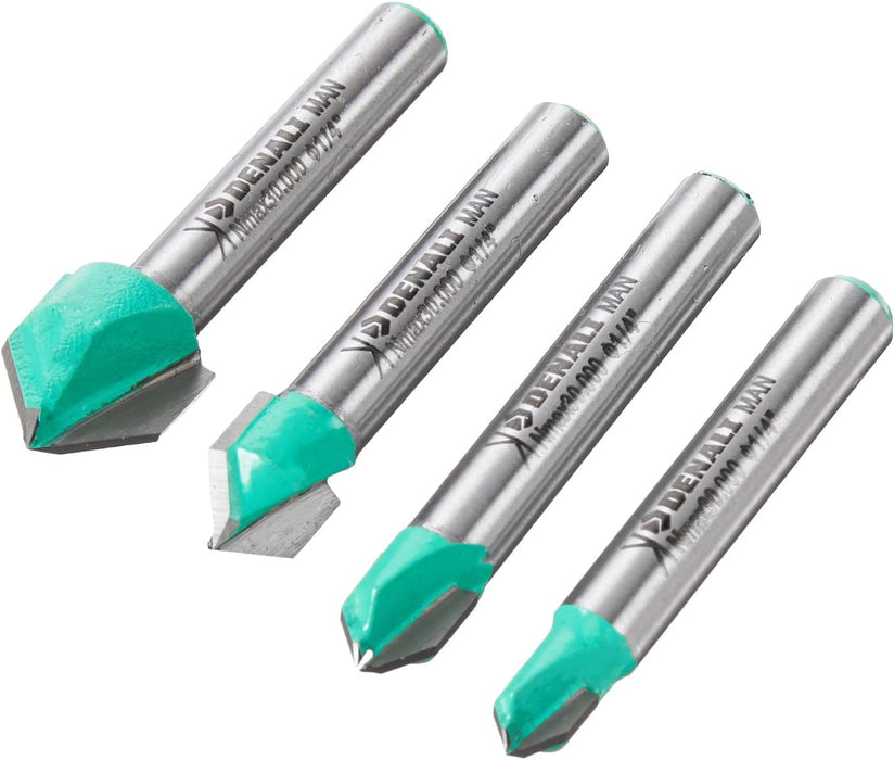 Marca Amazon Denali - Juego de 4 brocas para enrutador de ranura en V de 1/4 pulgadas y 90 grados