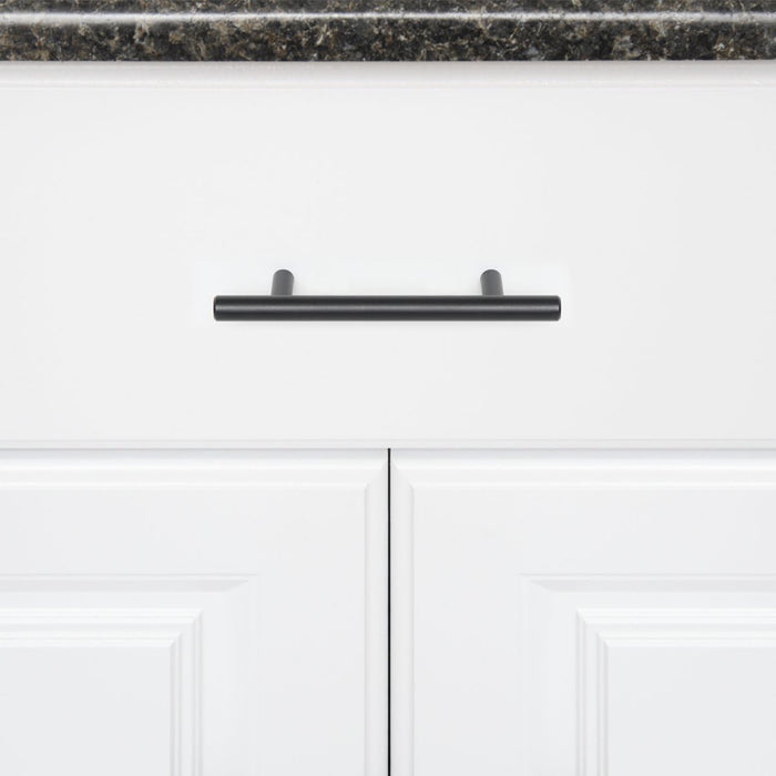 Amazon Basics Euro Bar Cabinet Handle (1/2-inch Diameter), 5.38-inch Length (3-inch Hole Center), Flat Black, 60-Pack