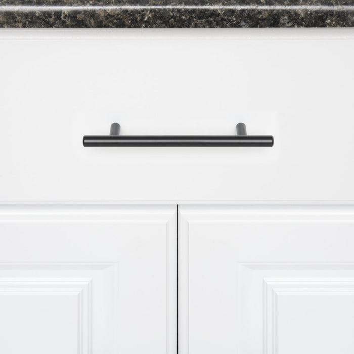 Amazon Basics Euro Bar Cabinet Handle (1/2" Diameter), 6.13" Length (3.75" Hole Center), Flat Black, 10-Pack