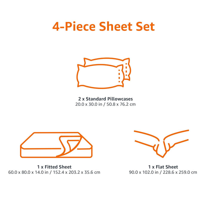 Amazon Basics Soft Microfiber 4-Piece Bed Sheet Set with Elastic Side Pockets, Queen, Tide Pool Simple Stripe