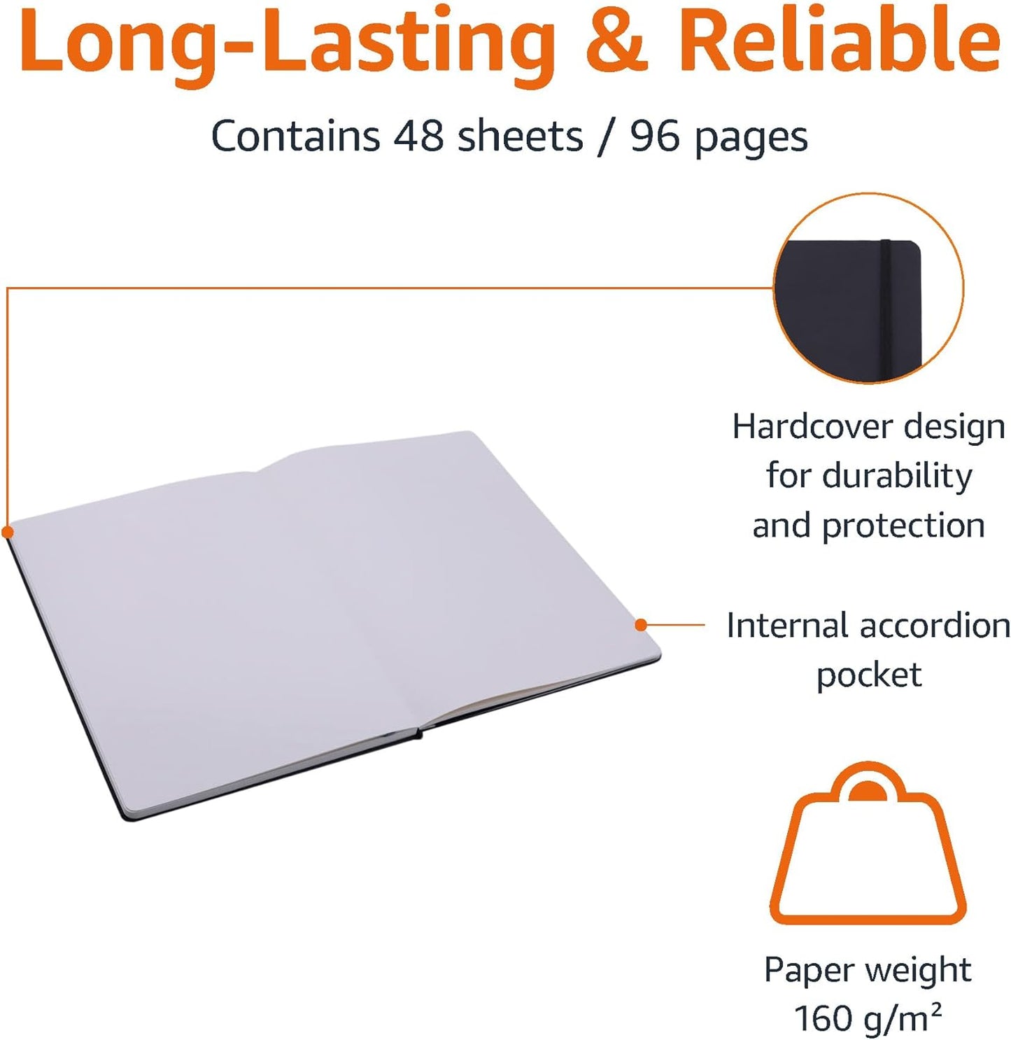 Amazon Basics Hardcover Art Sketchbook, Extra Large Size, 30 x 22 cm, 48 Sheets, 1 Pack, Black