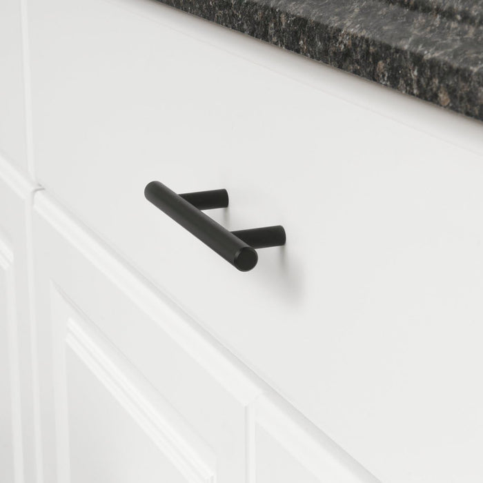 Amazon Basics Euro Bar Cabinet Handle (1/2-inch Diameter), 5.38-inch Length (3-inch Hole Center), Flat Black, 60-Pack