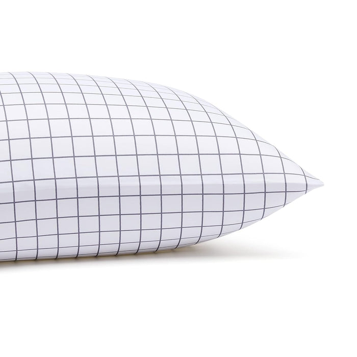 Amazon Basics Lightweight Super Soft Easy Care Microfiber 4 Piece Bed Sheet Set With 14-Inch Deep Pockets, Queen, Gray Windowpane, Geometric