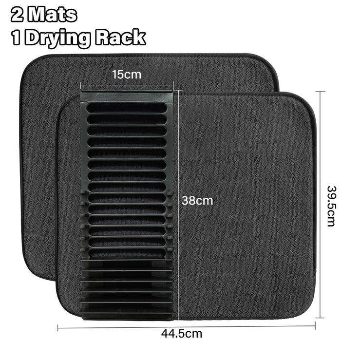 Amazon Basics Plastic Drying Rack with Mat - Black, with 2 Mats