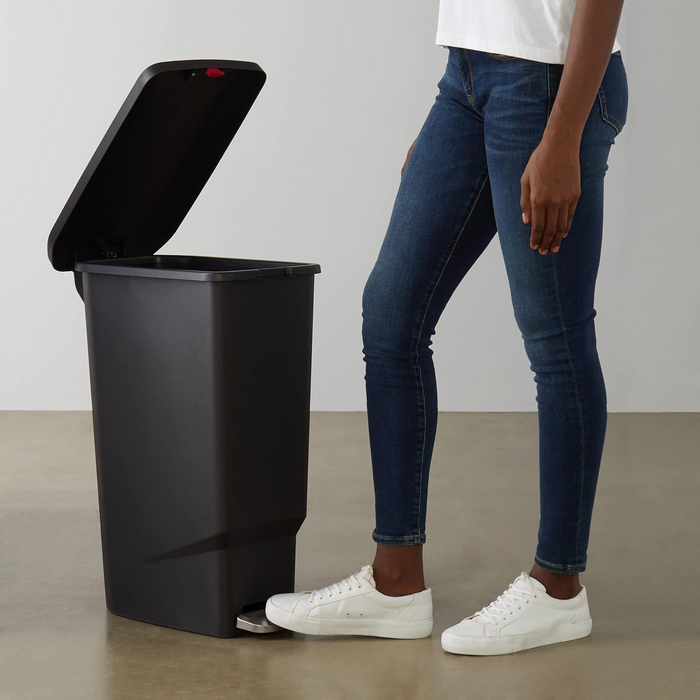 Amazon Basics Narrow Kitchen Plastic Trash Can with Steel Pedal, Black, 40-Liter