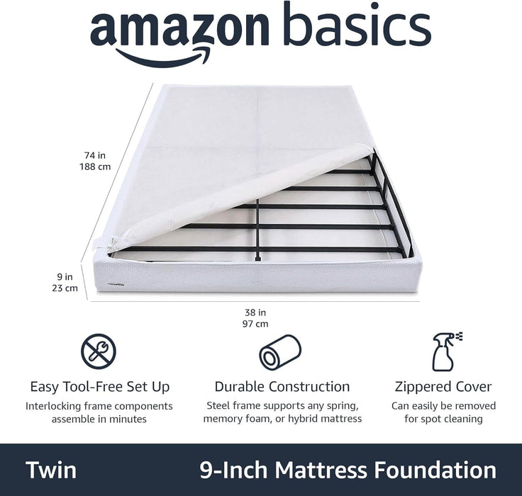 Amazon Basics Smart Box Spring Bed Base, 7-Inch Mattress Foundation - Twin Size, Tool-Free Easy Assembly