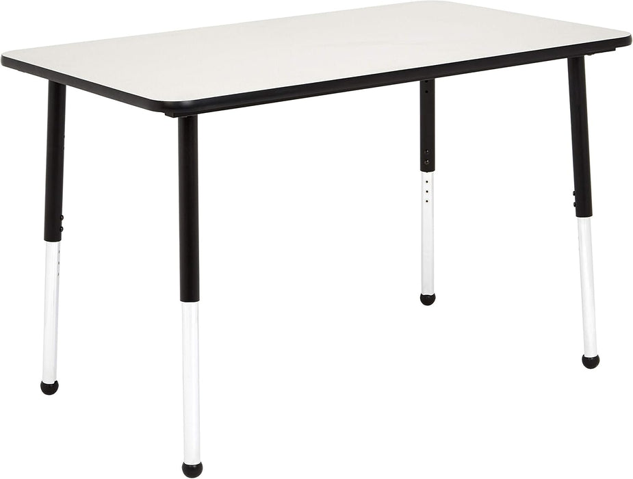 Amazon Basics 24 x 48 Inch Rectangular School Activity Kids Table, Ball Glide Legs, Adjustable Height 19-30 Inch, Grey Top/Black Edge