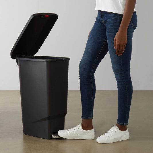Amazon Basics Narrow Kitchen Plastic Rectangular Trash Can with Steel Pedal, Black, 40 l