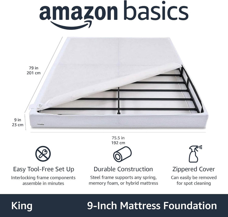 Amazon Basics Smart Box Spring Bed Base, 9-Inch Mattress Foundation - King Size, Tool-Free Easy Assembly
