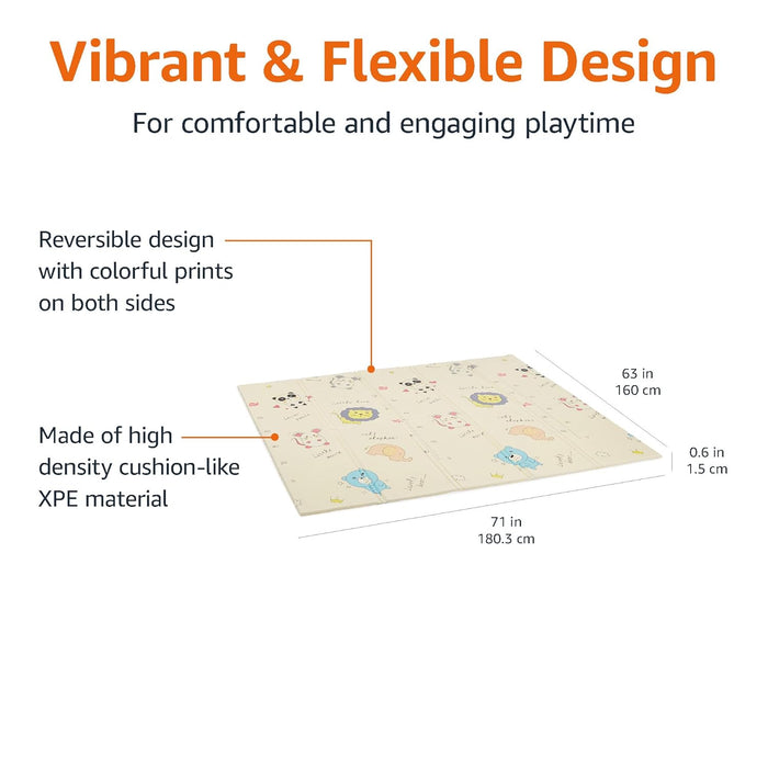 Amazon Basics Foldable Baby Crawling Play Mat, Reversible, Waterproof - 71" x 63" x 0.6"