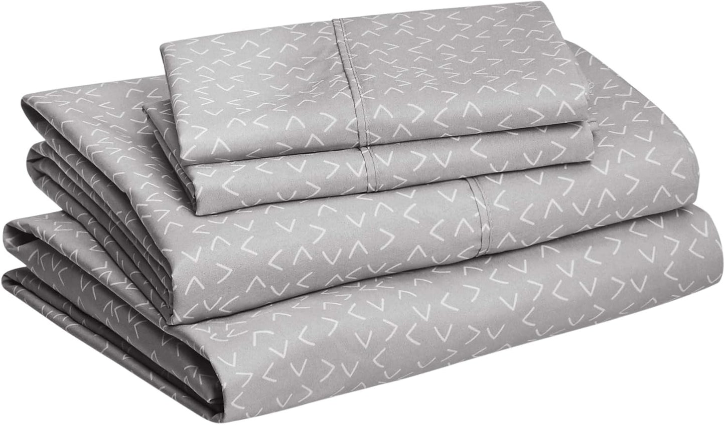 Amazon Basics Soft King Size Bed Sheets, Deluxe Microfiber 4-Piece, Gray Arrows
