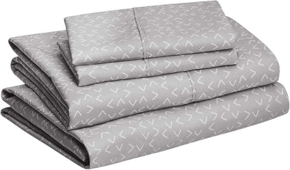 Amazon Basics Soft King Size Bed Sheets, Deluxe Microfiber 4-Piece, Gray Arrows