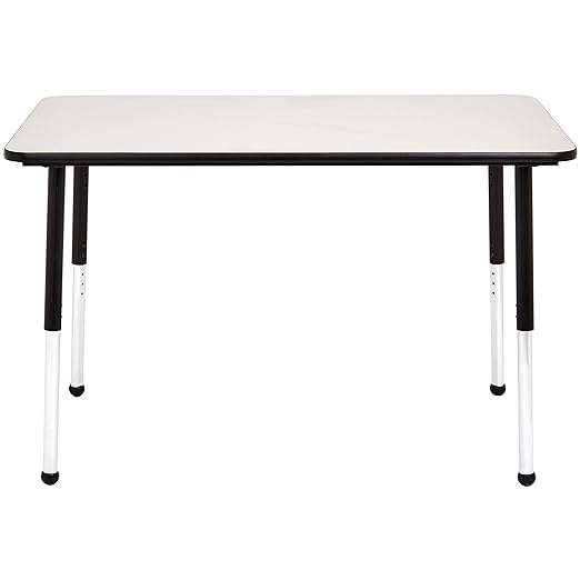 Amazon Basics 24 x 48 Inch Rectangular School Activity Kids Table, Ball Glide Legs, Adjustable Height 19-30 Inch, Grey Top/Black Edge