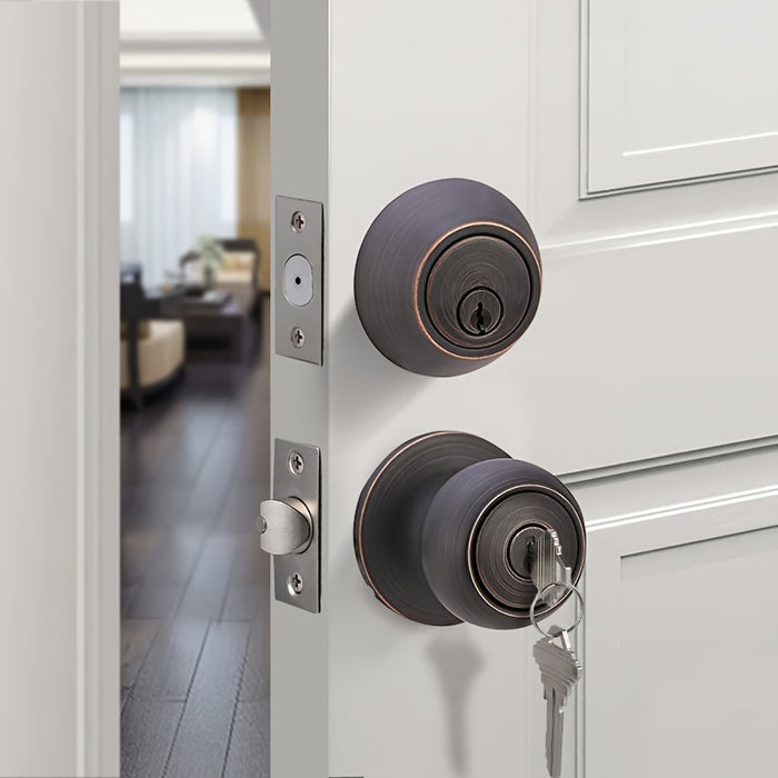 Amazon Basics Entry Door Knob With Lock and Deadbolt, Coastal, Oil Rubbed Bronze