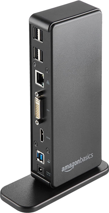 Amazon Basics USB 3.0 Universal Laptop Dual Monitor Docking Station, Black