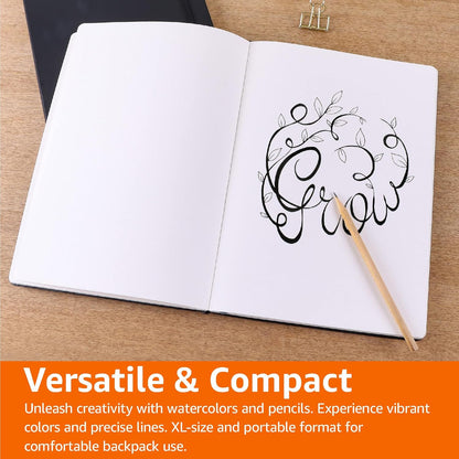 Amazon Basics Hardcover Art Sketchbook, Extra Large Size, 30 x 22 cm, 48 Sheets, 1 Pack, Black