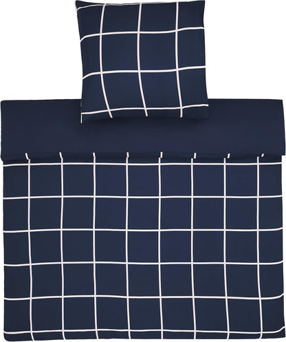 Amazon Basics 2-Piece Microfibre Duvet Cover Set, Duvet Cover 135 x 200 cm and 1 Pillowcase 80 x 80 cm, Navy Blue Check