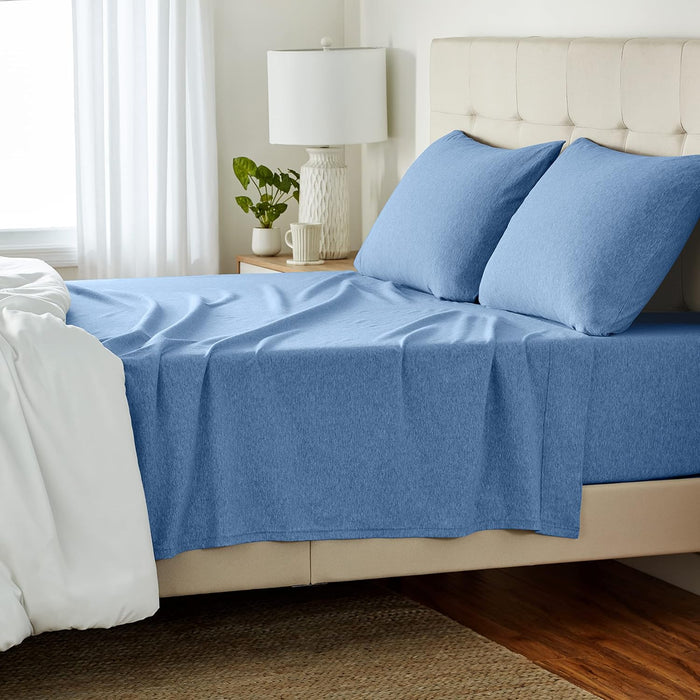 Amazon Basics Cotton Jersey 4-Piece Bed Sheet Set, Queen, Sky Blue