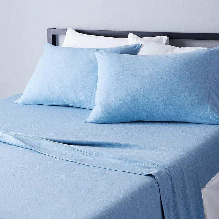 Amazon Basics Cotton Jersey 4-Piece Bed Sheet Set, Queen, Sky Blue