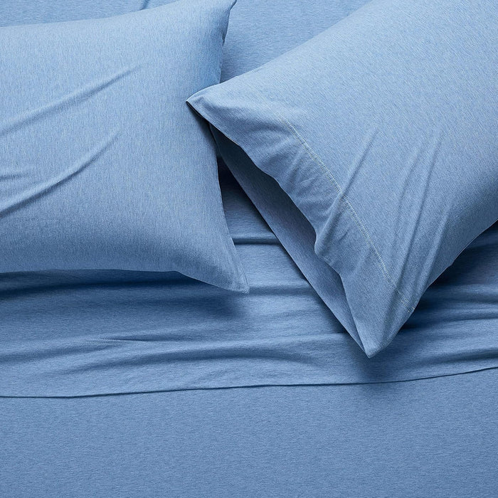 Amazon Basics Cotton Jersey 4-Piece Bed Sheet Set, Queen, Sky Blue