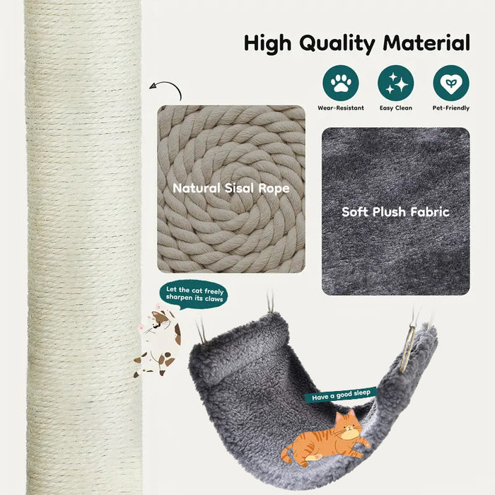Amazon Basics Multi-Level Cat Tree Indoor Climbing Activity Cat Tower with Scratching Posts, Hammock, and Tunnel, 19 x 19 x 50 Inches, Grey