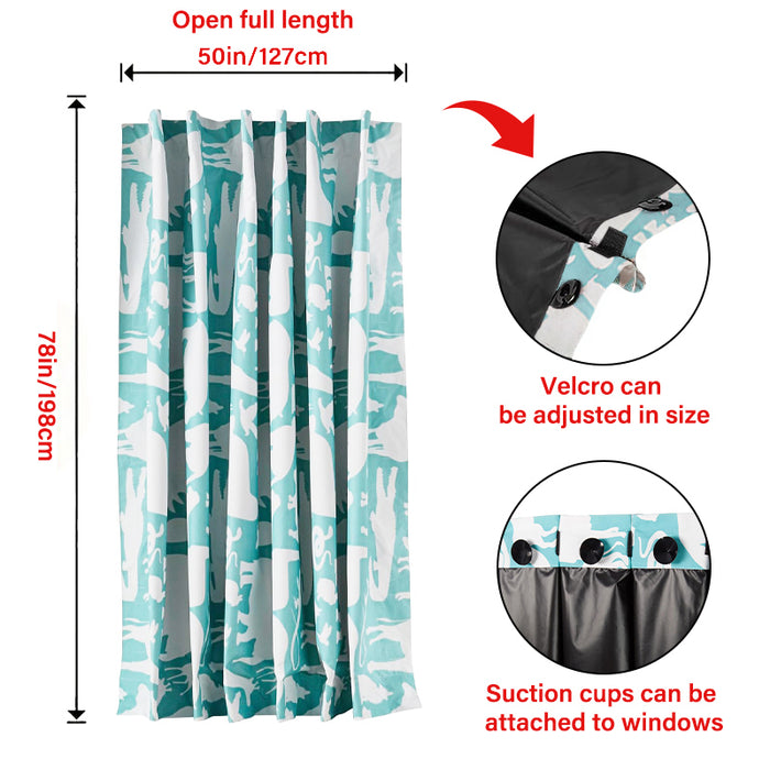 AmazonBasics Portable Kids Travel Window Blackout Curtain Shades with Suction Cups - Teal Zoo