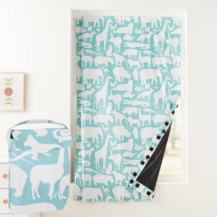 AmazonBasics Portable Kids Travel Window Blackout Curtain Shades with Suction Cups - Teal Zoo