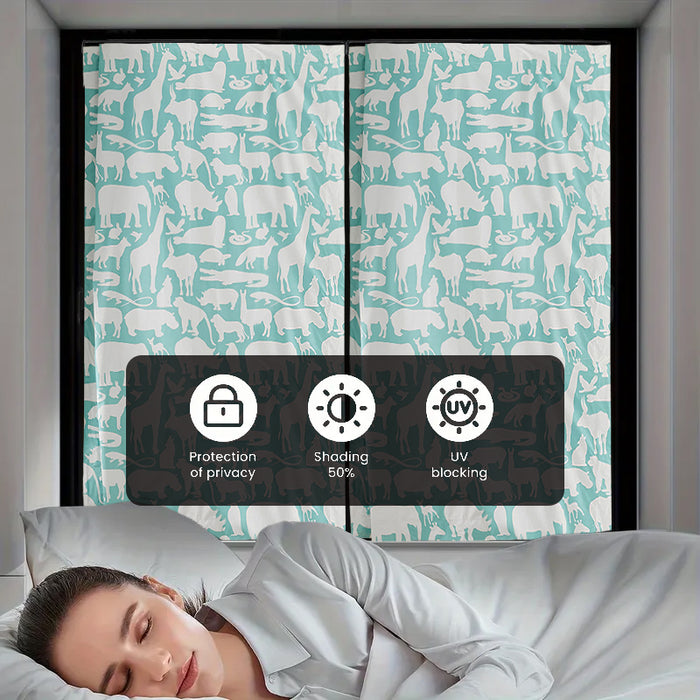 AmazonBasics Portable Kids Travel Window Blackout Curtain Shades with Suction Cups - Teal Zoo