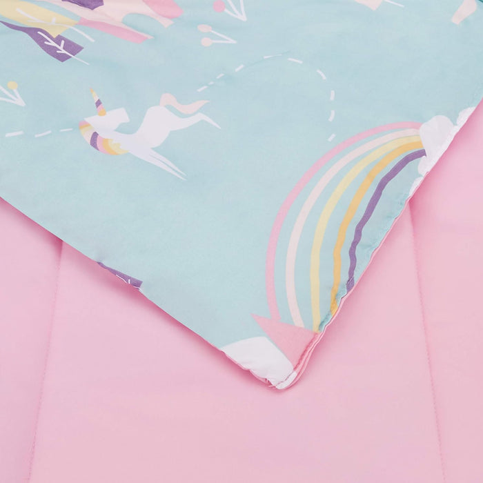 AmazonBasics Kids Easy-Wash Microfiber Bed-in-a-Bag Bedding Set - Full/Queen, Unicorn Kingdom