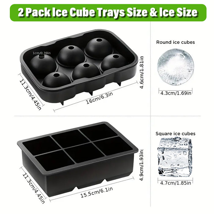AmazonCommercial Silicone Ice Cube Trays, Set of 2, Spherical mold (7 x 5 x 2.2 IN) set of 1 + Square mold (6.5 x 4.4 x 2.0 IN)
