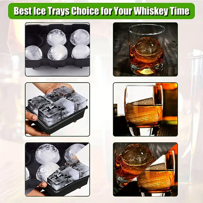 AmazonCommercial Silicone Ice Cube Trays, Set of 2, Spherical mold (7 x 5 x 2.2 IN) set of 1 + Square mold (6.5 x 4.4 x 2.0 IN)