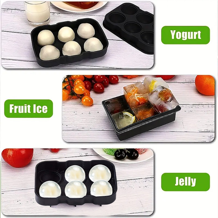 AmazonCommercial Silicone Ice Cube Trays, Set of 2, Spherical mold (7 x 5 x 2.2 IN) set of 1 + Square mold (6.5 x 4.4 x 2.0 IN)