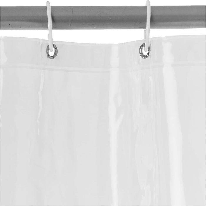 Amazon Basics 8-Gauge PEVA Shower Curtain Liner with Metal Grommets and Plastic Hooks White 72" x 72"