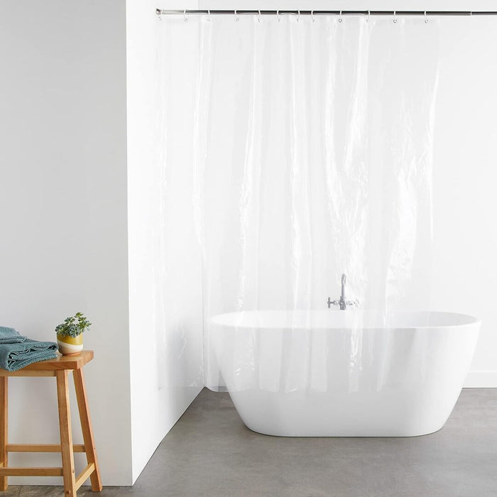 Amazon Basics 8-Gauge PEVA Shower Curtain Liner with Metal Grommets and Plastic Hooks White 72" x 78"