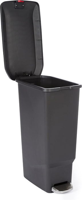 Amazon Basics Narrow Kitchen Plastic Trash Can with Steel Pedal, Black, 40-Liter