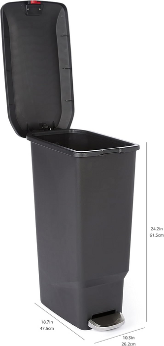 Amazon Basics Narrow Kitchen Plastic Trash Can with Steel Pedal, Black, 40-Liter