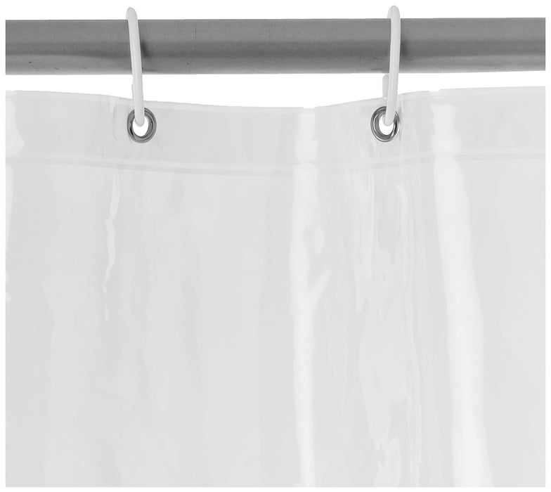 Amazon Basics 8-Gauge PEVA Shower Curtain Liner with Bottom Magnets, Metal Grommets and Plastic Hooks Clear 72" x 72"