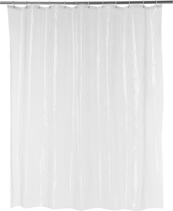 Amazon Basics 8-Gauge PEVA Shower Curtain Liner with Bottom Magnets, Metal Grommets and Plastic Hooks Clear 72" x 72"